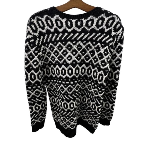 Ann Taylor Wool Blend Sweater Medium Black & White Geometric Pattern Side Zip - Picture 2 of 6